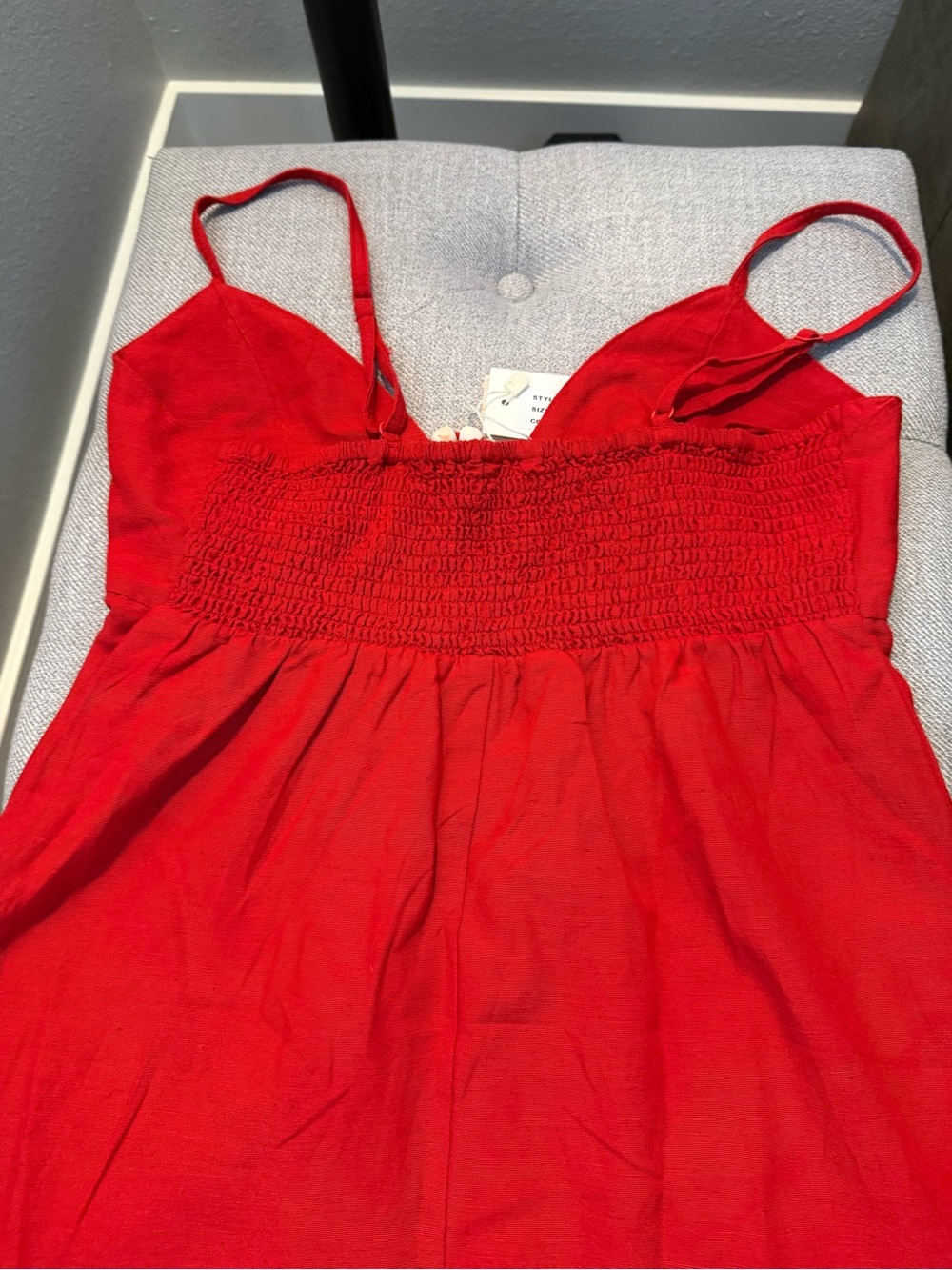 Sleeveless Red Linen-Blend Mini Dress with Spaghetti Straps - Picture 6 of 6